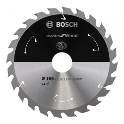 Диск за акумулаторен циркуляр Standard for Wood BOSCH, 165 mm, 24 зъба