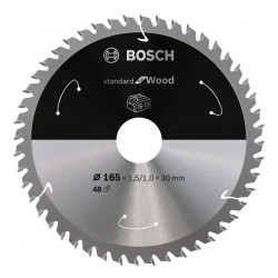 Диск за акумулаторен циркуляр Standard for Wood BOSCH, 165 mm, 48 зъба