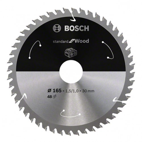 Диск за акумулаторен циркуляр Standard for Wood BOSCH, 165 mm, 48 зъба