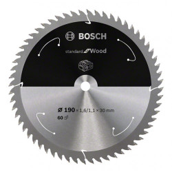 Диск за акумулаторен циркуляр Standard for Wood BOSCH, 190х30 mm, 60 зъба