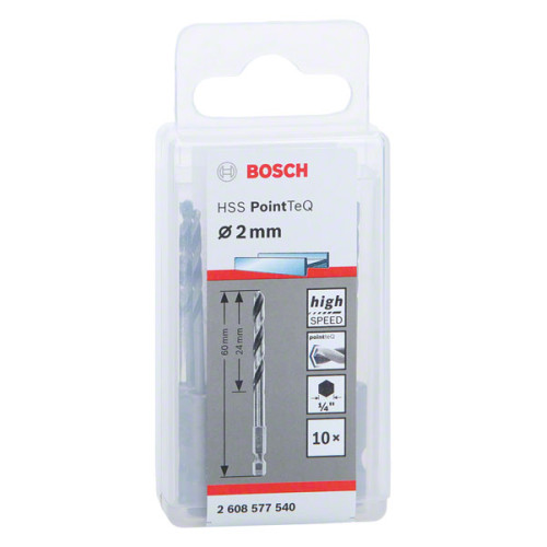 Спирално свредло BOSCH HSS PointTeQ Hex 2 mm, 10 бр.