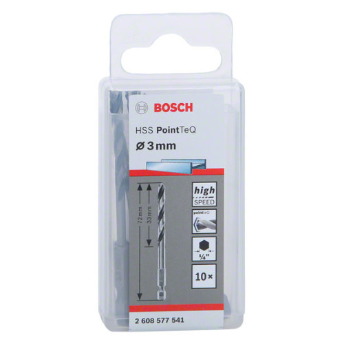 Спирално свредло BOSCH HSS PointTeQ Hex 3 mm, 10 бр.