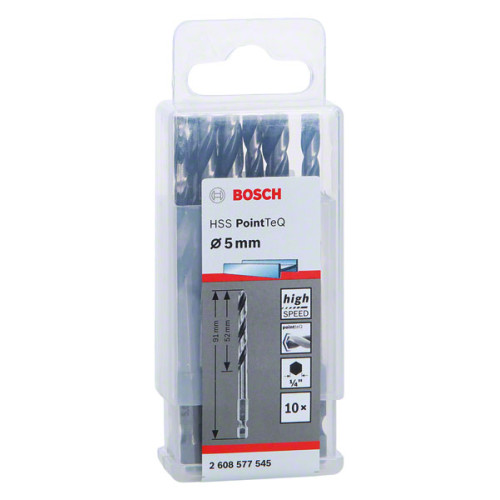 Спирално свредло BOSCH HSS PointTeQ Hex 5 mm, 10 бр.
