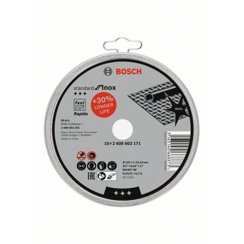 Дискове за рязане BOSCH Standard for Inox - Rapido 125 mm - 10 броя