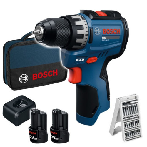 Акумулаторен винтоверт BOSCH GSR 12V-31 2x2.0 Ah + чанта + битове