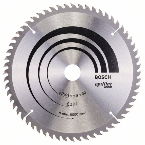 Циркулярен диск Optiline for Wood BOSCH, 254x30 mm - 60 зъба