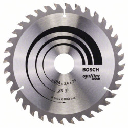 Диск за циркуляр BOSCH Optiline за дърво, 184 mm - 36 зъба