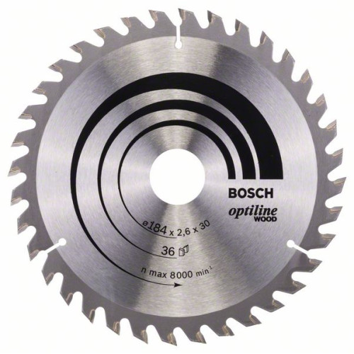Диск за циркуляр BOSCH Optiline за дърво, 184 mm - 36 зъба Диск за циркуляр BOSCH Optiline за дърво, 184 mm - 36 зъба