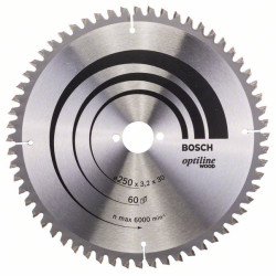 Диск за циркуляр BOSCH Optiline за дърво, 250x30 mm - 60 зъба