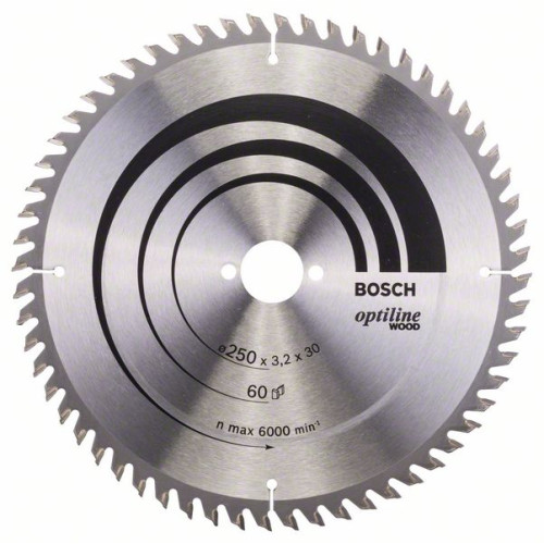 Циркулярен диск Optiline за дърво BOSCH, 250x30 mm - 60 зъба Циркулярен диск Optiline за дърво BOSCH, 250x30 mm - 60 зъба