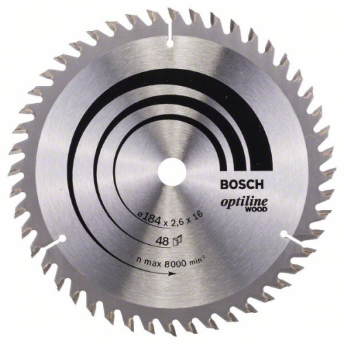 Диск за циркуляр BOSCH Optiline за дърво, 184 mm - 48 зъба
