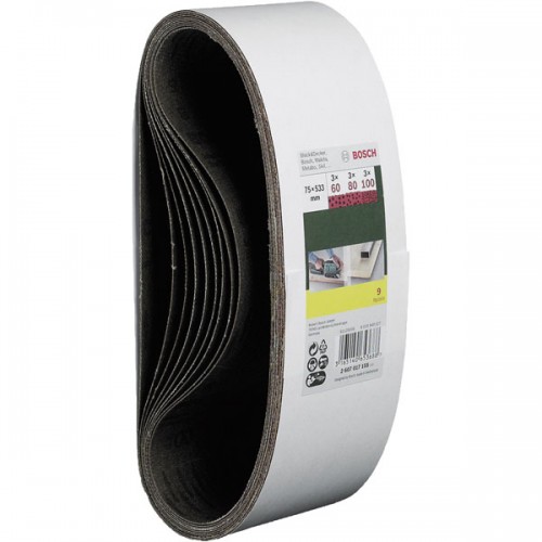 Комплект шлифовъчни ленти BOSCH K60/80/100, 75x457 mm - 9 части