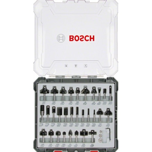 Комплект смесени фрезери BOSCH с опашка 1/4" - 30 броя Комплект смесени фрезери BOSCH с опашка 1/4" - 30 броя
