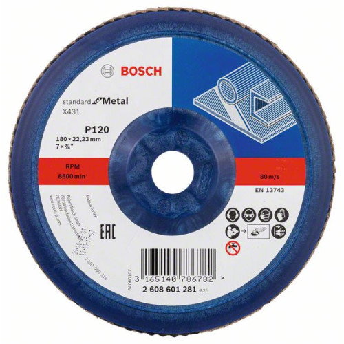 Ветрилообразен диск за шлайфане X 431, Standard for Metal BOSCH 180 mm, P 120